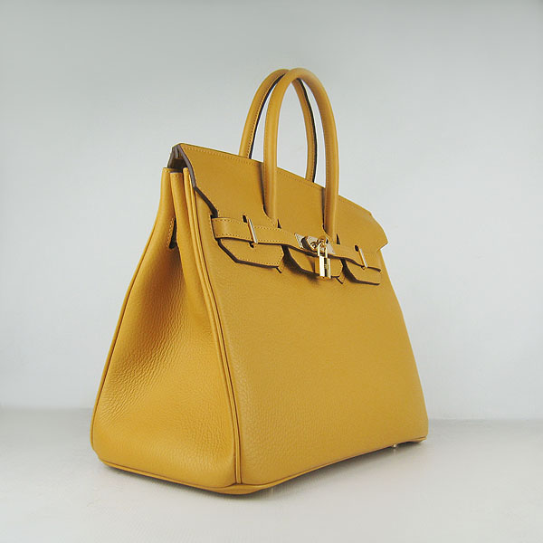 High Quality Fake Hermes 35CM Embossed Veins Leather Bag Yellow 6089 - Click Image to Close